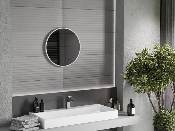 Mexen Loft kerek fürdőszobai tükör 30 cm, fehér keret - 9850-030-030-000-20