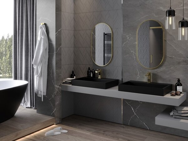 Mexen Loft ovális fürdőszobai tükör 80 x 45 cm, arany keret - 9851-080-045-000-50