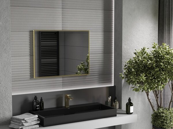 Mexen Loft téglalap alakú fürdőszobai tükör 80 x 60 cm, arany keret - 9852-080-060-000-50