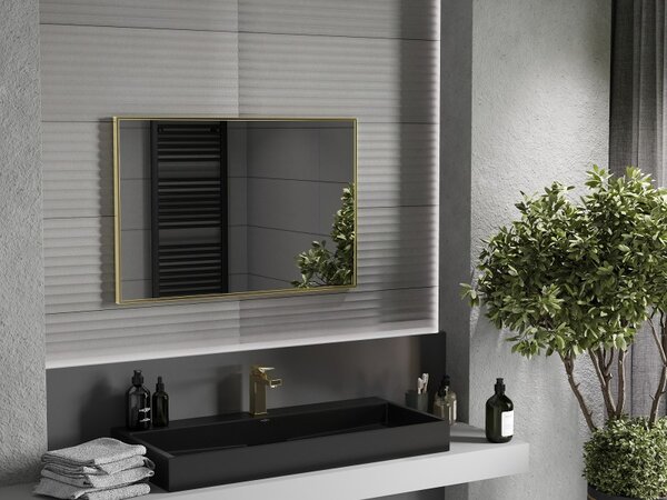 Mexen Loft téglalap alakú fürdőszobai tükör 90 x 60 cm, arany keret - 9852-090-060-000-50
