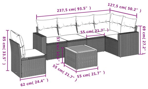 VidaXL 7 részes bézs polyrattan kerti ülőgarnitúra párnákkal