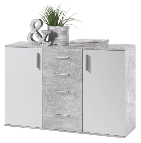 Komód, fehér/beton, POPPY 5