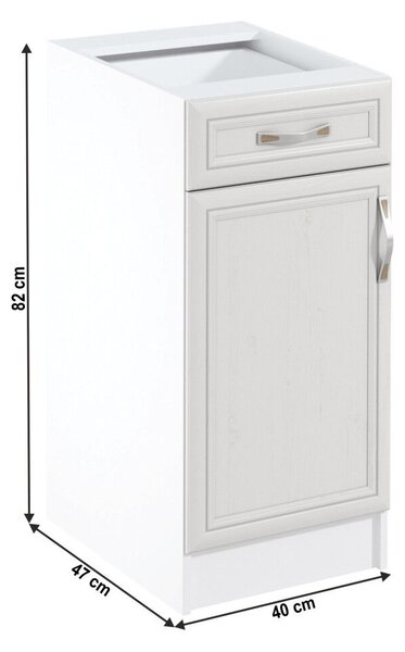 Alsószekrény D40S1, balos, fehér/sosna Andersen, SICILIA