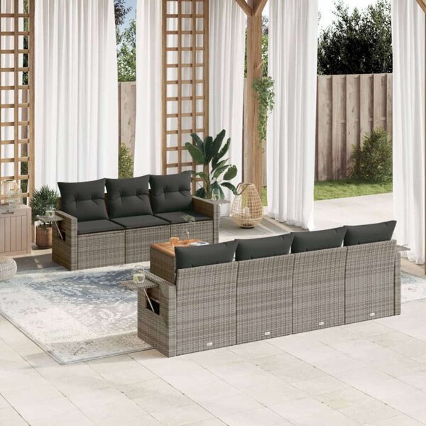 VidaXL Polyrattan Kerti Ülőgarnitúra - 8 részes - Szürke