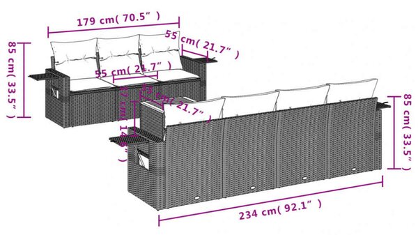 VidaXL Polyrattan Kerti Ülőgarnitúra - 8 részes - Szürke