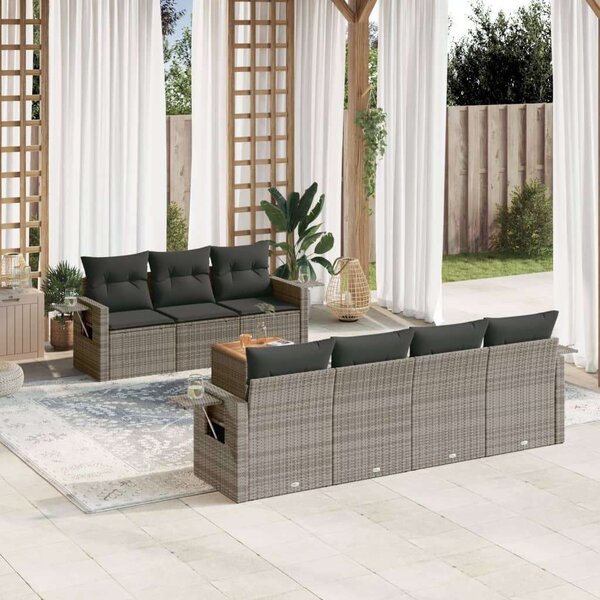 VidaXL Polyrattan Kerti Ülőgarnitúra - 8 részes - Szürke