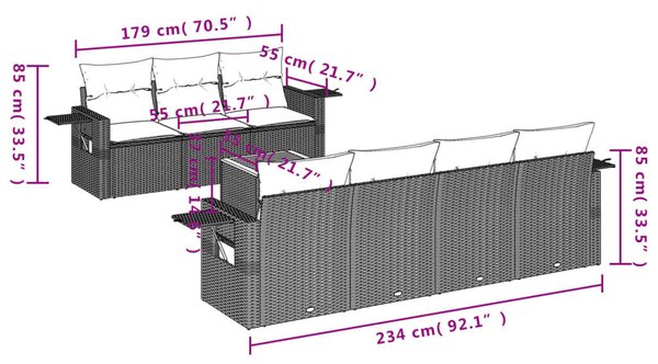 VidaXL Polyrattan Kerti Ülőgarnitúra - 8 részes - Szürke