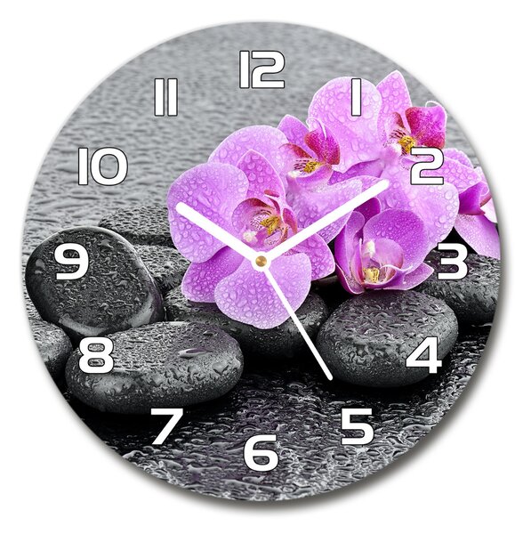 Kerek üvegóra Orchideák kövek