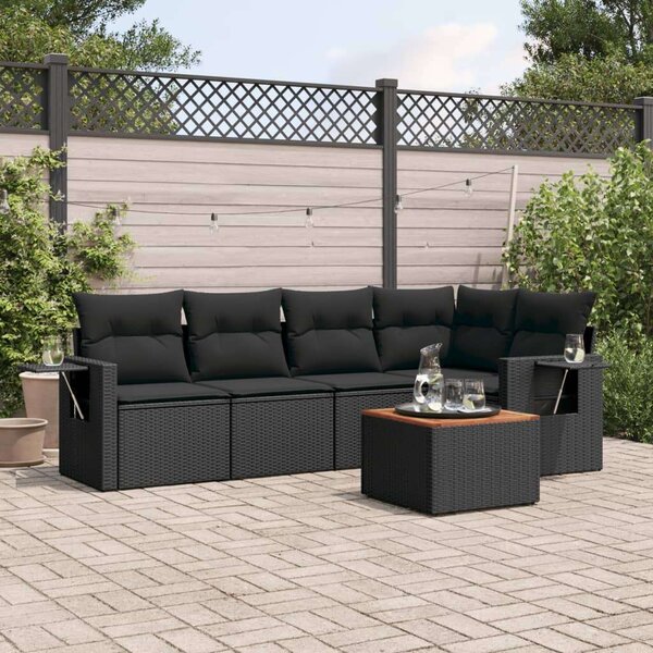 VidaXL Polyrattan Kerti Ülőgarnitúra - 6 részes - Fekete
