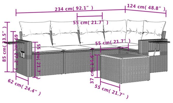 VidaXL Polyrattan Kerti Ülőgarnitúra - 6 részes - Fekete