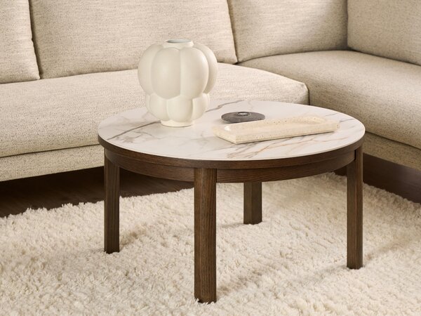 Dohányzóasztal Norsica Melfero 103, Természetes fa furnér, 45cm, Fehér márvány, Sötét tölgy, Tölgy