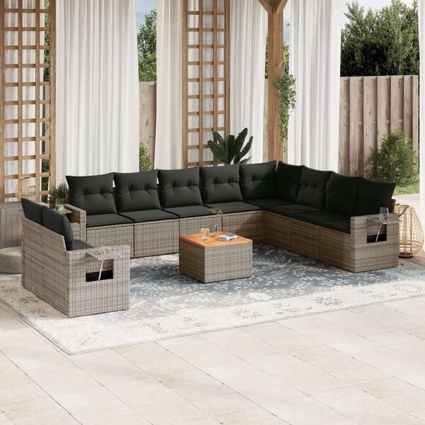 VidaXL Polyrattan Kerti Ülőgarnitúra - 11 részes - Szürke