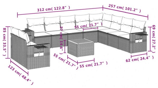 VidaXL Polyrattan Kerti Ülőgarnitúra - 11 részes