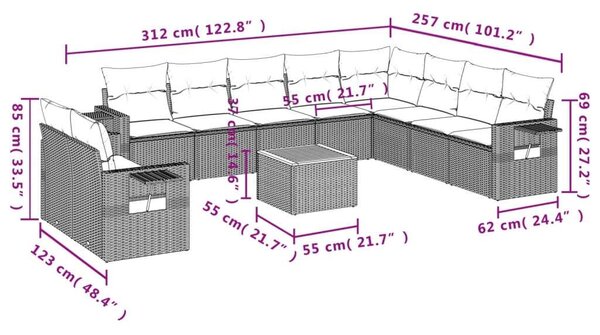 Polyrattan Kerti Ülőgarnitúra - 11 részes - Szürke