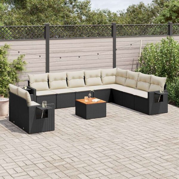 VidaXL Polyrattan Kerti Ülőgarnitúra - 11 részes - Fekete