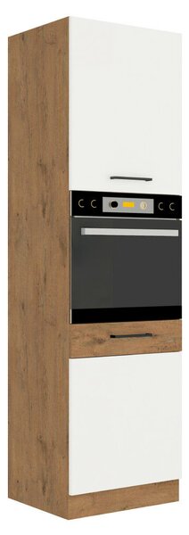 Magas szekrény beépített sütőnek, lancelot tölgy/ fehér extra magas fényű HG, VEGA 60 DP-210 2F