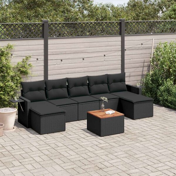VidaXL 8 részes Kerti Ülőgarnitúra - Fekete Polyrattan
