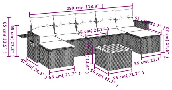 VidaXL 8 részes Kerti Ülőgarnitúra - Fekete Polyrattan