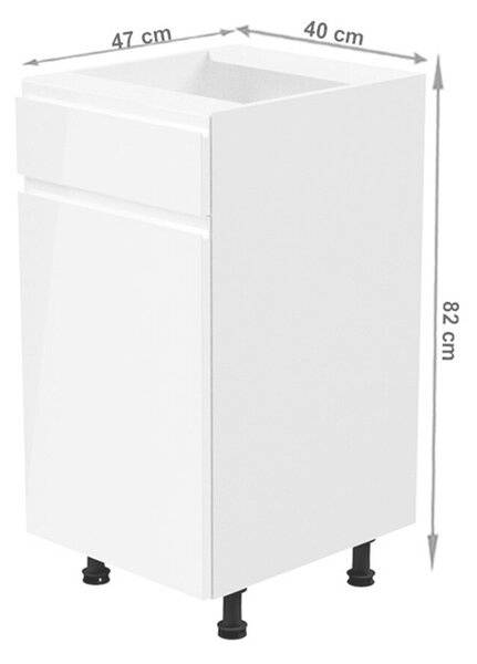 Alsószekrény, fehér/fehér extra magasfényű, balos, AURORA D40S1
