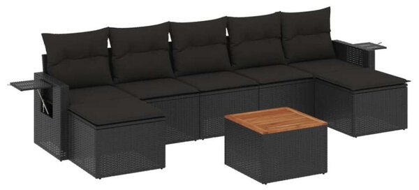 VidaXL 8 részes Kerti Ülőgarnitúra - Fekete Polyrattan