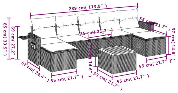 VidaXL 8 részes Kerti Ülőgarnitúra - Fekete Polyrattan