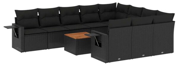 VidaXL Polyrattan Kerti Ülőgarnitúra - 11 részes - Fekete