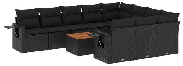 VidaXL Polyrattan Kerti Ülőgarnitúra - 11 részes - Fekete