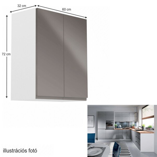 Felsőszekrény, fehér/szürke extra magasfényű, AURORA G602F