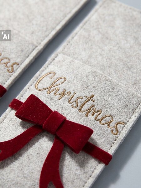 Sinsay - Karácsonyi evőeszköztartó masnival és Christmas felirattal - bézs