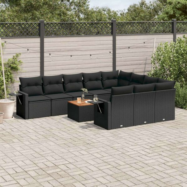VidaXL Polyrattan Kerti Ülőgarnitúra - 11 részes - Fekete