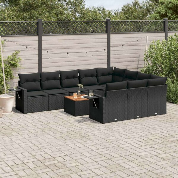 VidaXL Polyrattan Kerti Ülőgarnitúra - 11 részes - Fekete