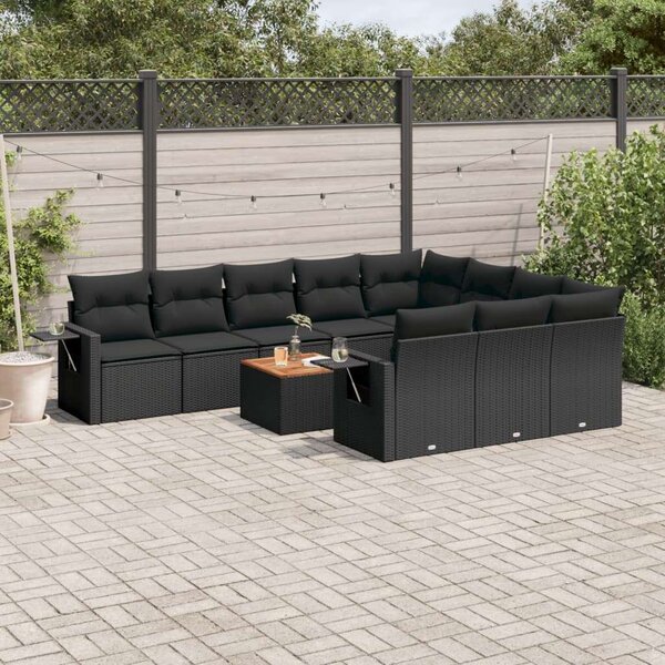 VidaXL Polyrattan Kerti Ülőgarnitúra - 11 részes - Fekete
