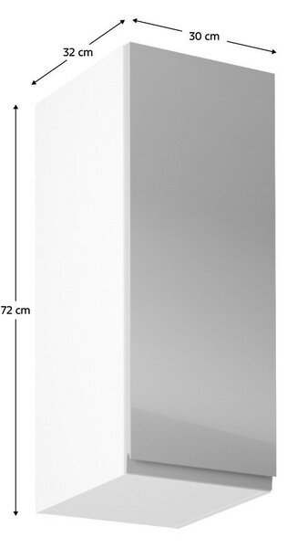 Felsőszekrény, fehér/szürke extra magasfényű, jobbos, AURORA G30
