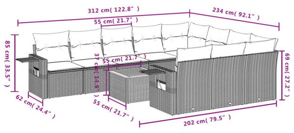 VidaXL Polyrattan Kerti Ülőgarnitúra - 11 részes - Fekete