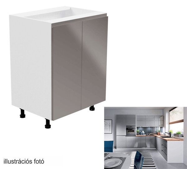 Alsószekrény, fehér/szürke extra magasfényű, AURORA D602F