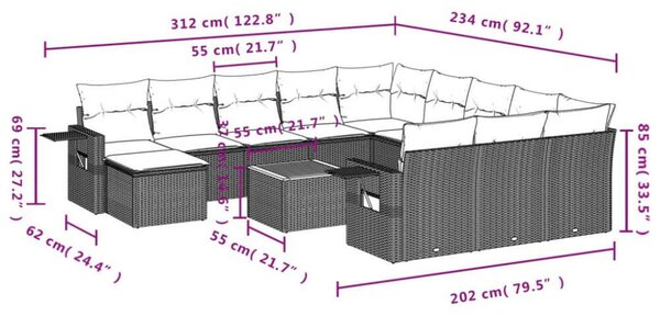VidaXL Polyrattan Kerti Ülőgarnitúra - 13 részes - Bézs