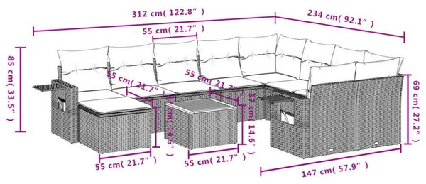 VidaXL 11 részes bézs polyrattan kerti ülőgarnitúra párnákkal