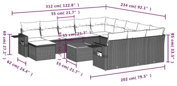 VidaXL Polyrattan Kerti Ülőgarnitúra - 13 részes - Bézs