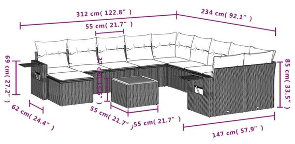 VidaXL 14 részes vegyes bézs polyrattan kerti ülőgarnitúra párnával