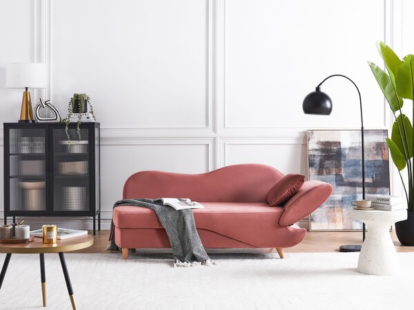 Jobb oldali dívány MERI Bársony Rózsaszín Ágyneműtartóval