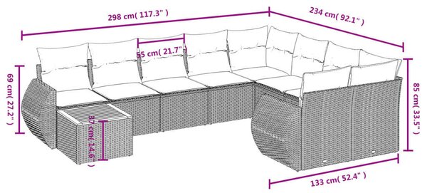 VidaXL Polyrattan Kerti Ülőgarnitúra - 10 részes, Bézs