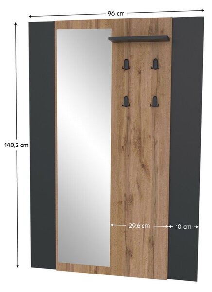 Fogas panel tükörrel, wotan tölgy/fekete, AMONI