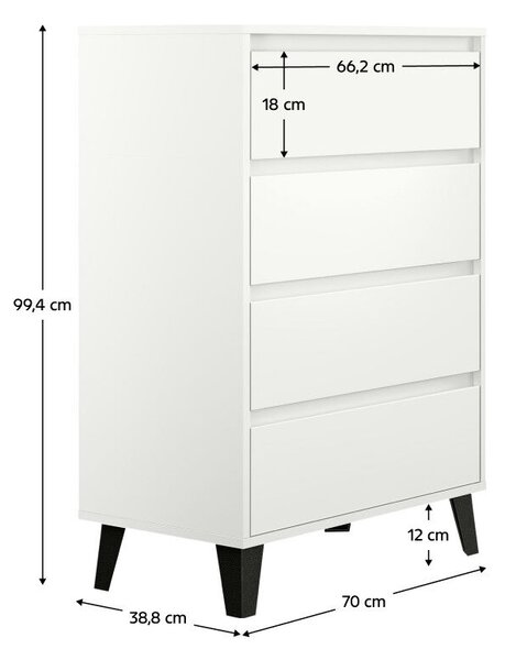 Komód, fehér, BOGAN NEW 4S70