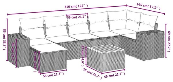 VidaXL Polyrattan Kerti Ülőgarnitúra - 8 részes - Szürke