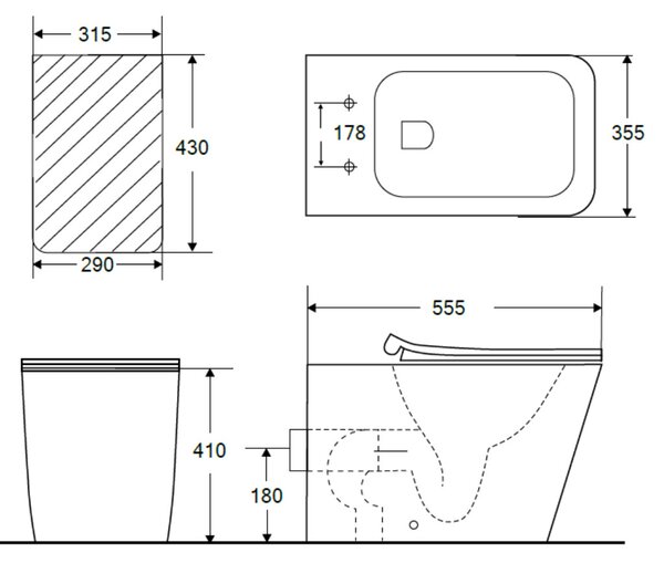 Welland Cono Rimless padlóra szerelhető WC csésze + soft-close slim WC ülőke