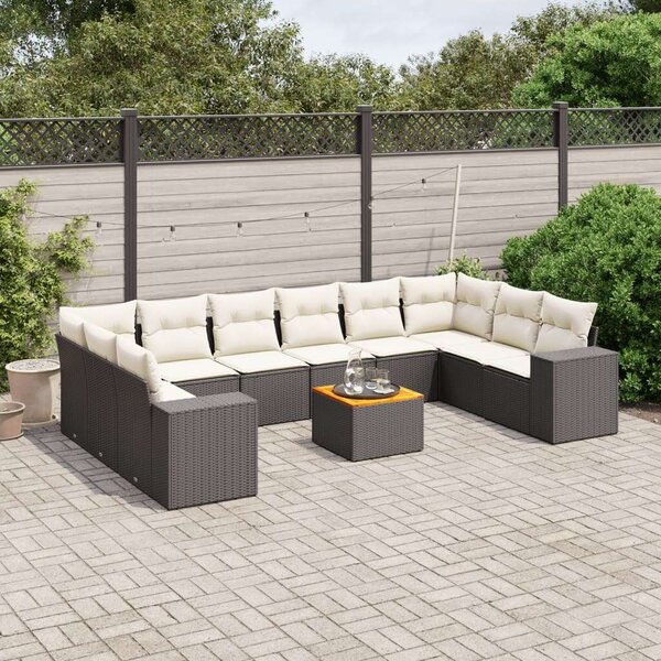 VidaXL Polyrattan Kerti Ülőgarnitúra - 11 részes - Fekete