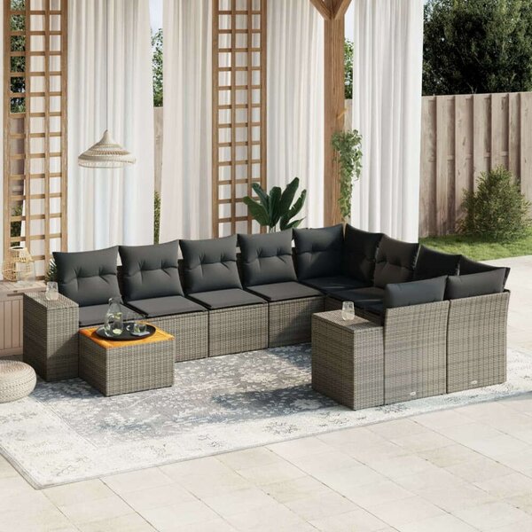 Polyrattan Kerti Ülőgarnitúra - 10 részes - Szürke