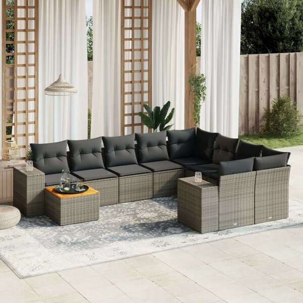 Polyrattan Kerti Ülőgarnitúra - 10 részes - Szürke