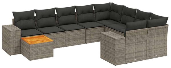 Polyrattan Kerti Ülőgarnitúra - 10 részes - Szürke