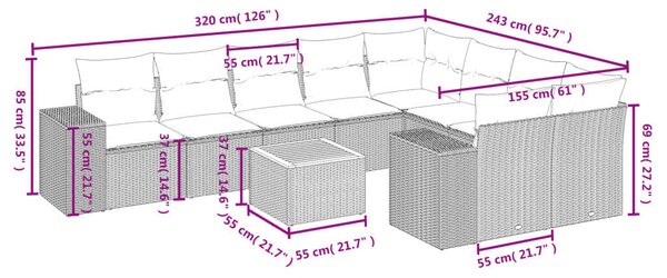 VidaXL Polyrattan Kerti Ülőgarnitúra - 10 részes - Bézs